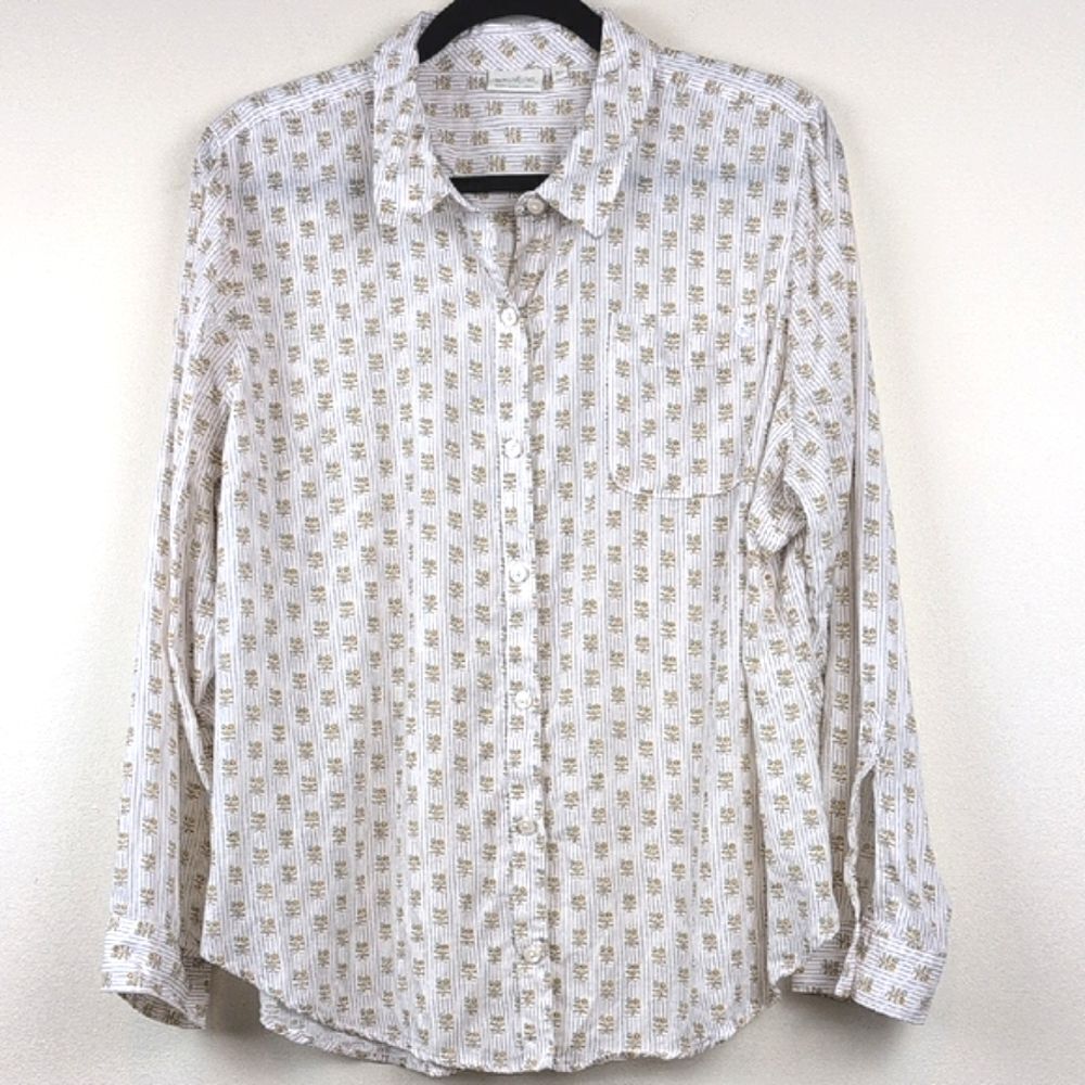 Spartina 449 Cream Button Down Shirt with a Happy Floral Pattern Size XL